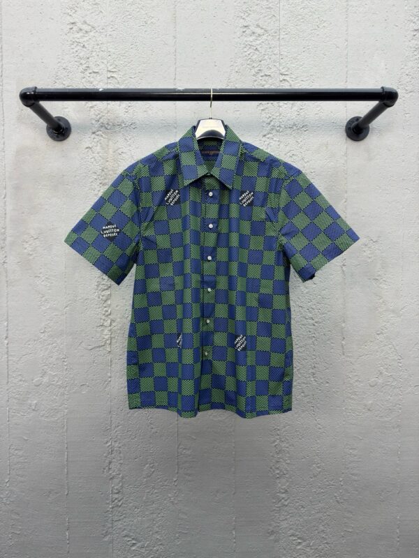 LOUIS VUITTON green checkered short-sleeved shirt